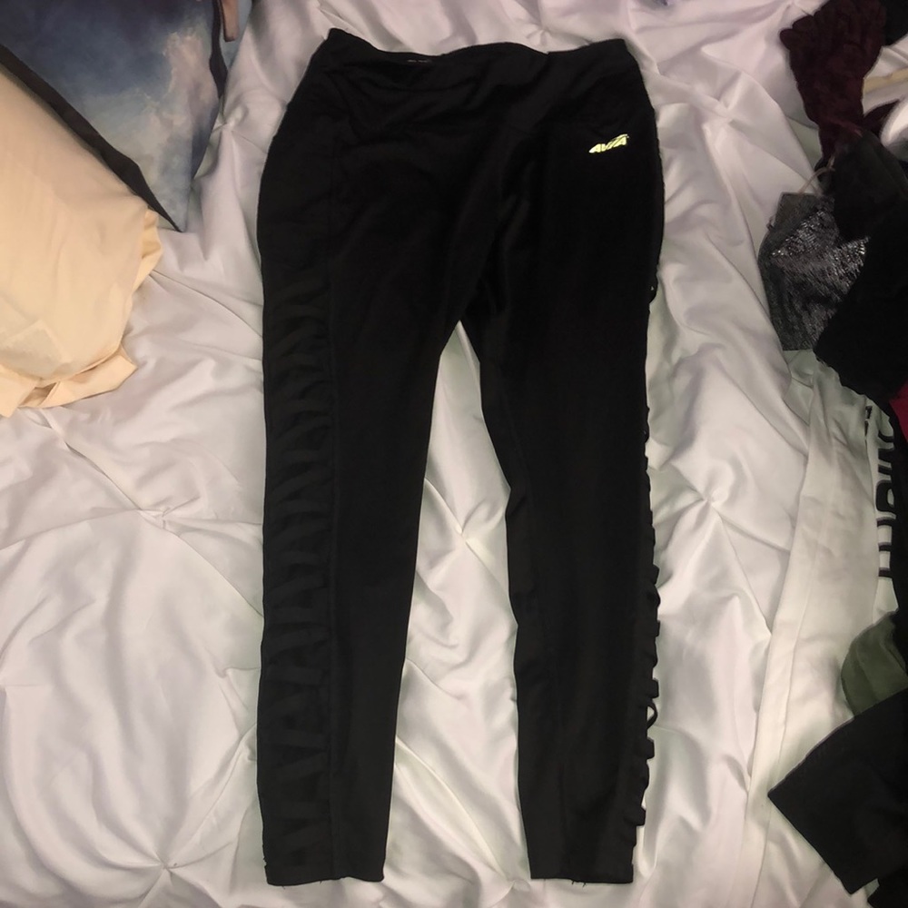 Black workout leggings with mesh pockets